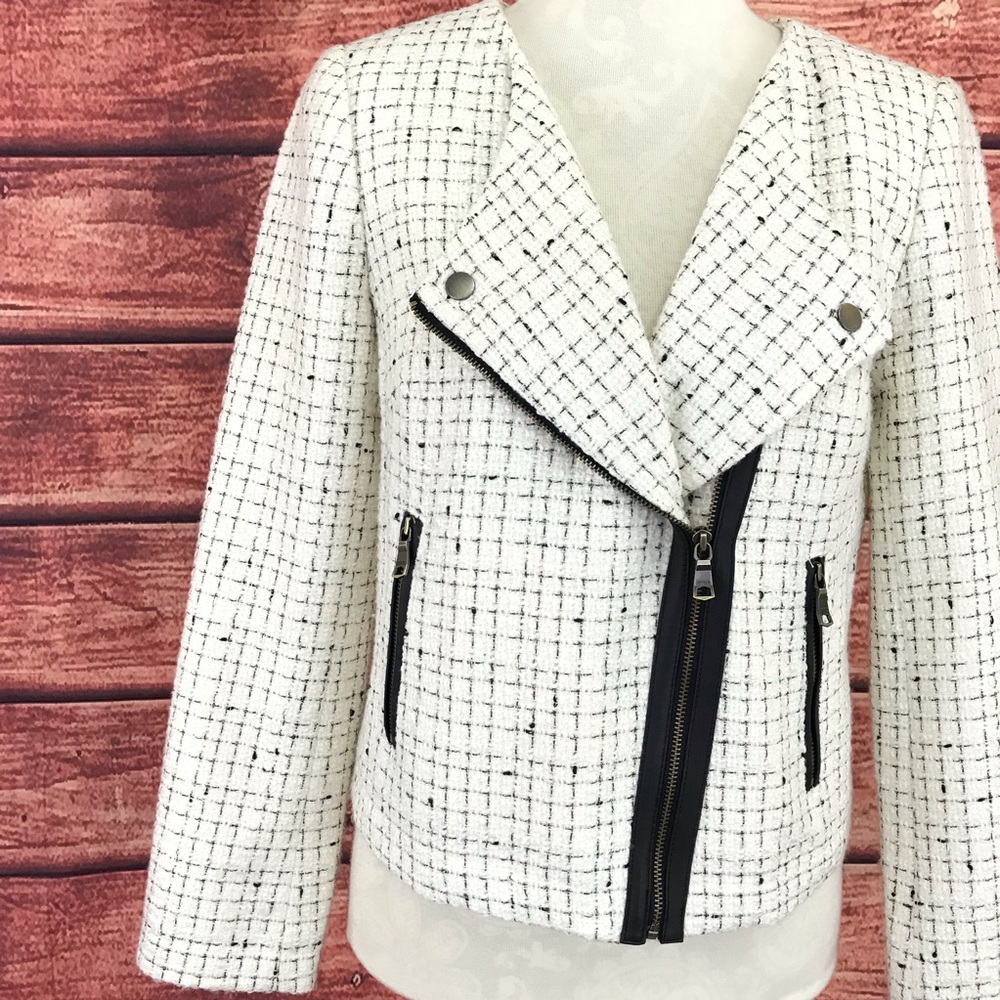 Banana Republic Boucle Tweed Moto Jacket 8P Ivory - Picture 2 of 8